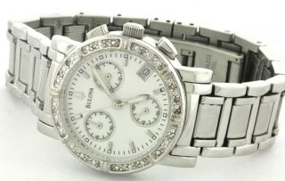 Bulova Stainless Steel Elegant Diamond Bezel Chronograph Ladies Watch 