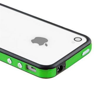 Black Green Bumper Case Cover w Metal Buttons for Apple iPhone 4 s 4S 