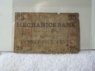 Confederate Obsolete Mechanics Bank 25 cents Note Currency Augusta 