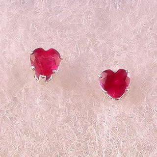 5ct heart cut 4mm created burmese ruby stud earrings