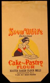Vintage Snow White Cake and Pastry Flour paper bag. It measures approx 