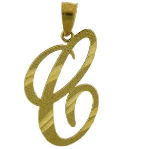 10K Yellow Gold Cursive Letter C Initial Charm Pendant Womens YG New 
