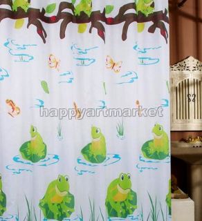 Animal Green Frog Butterfly Pattern Bathroom Fabric Shower Curtain 