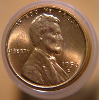  50 1956 D Lincoln Wheat Cents BU Roll