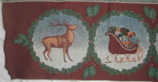 David C Brown Christmas Santa Sled Jacquard Tapestry Runner Fabric 