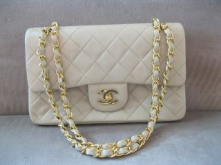 Authentic Vintage Chanel Beige Lambskin 2 55 Handbag
