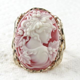 Grecian Goddess Cameo Ring 14k Rolled Gold