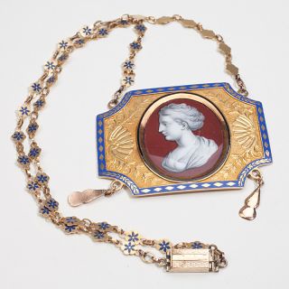   Victorian 14k Gold Enamel Cameo Necklace Jewelry Vintage Fine Jewelry