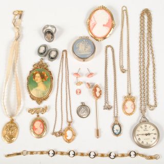 Lot Vintage Costume Cameo Jewelry Pin Brooch Bracelet Watch Pendant 