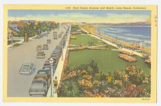 B0406 Autos East Ocean AV Long Beach CA Postcard 1938
