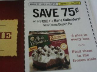 15 Coupons $ 75 1 Marie Callenders Mini Cream Dessert Pie 11 4 2012 