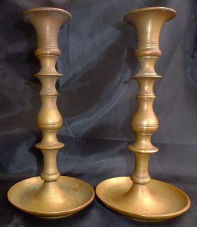 Antique Brass Dish Base Candlesticks