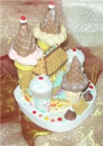 Vtg Spoontiques Christmas Candy Cane Castle Figurine Ice Cream Cones 