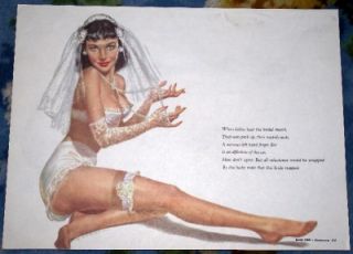   1950s Esquire Pin Up Girl Calendar Page Signed Ernest Chiriaka