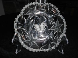 Canastota Cut Glass Dish Diamond Poinsettia Clear Ideal Glass Sawtooth 