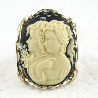 Sister Friends Cameo Ring 14k Rolled Gold Custom Jewelry