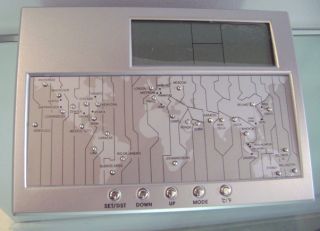 Silver Tone Calendar Digital Desk Clock World Time Temperature 