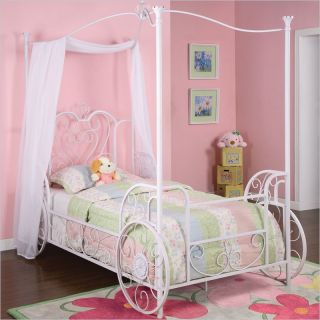   Furniture Princess Emily Carriage Twin Metal Canopy White Bed