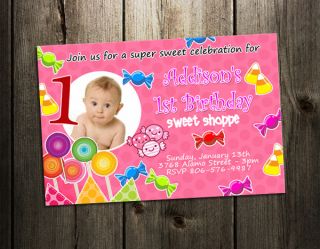 Candyland Land Candy Birthday Party Invitation Custom 1st Lollipop 