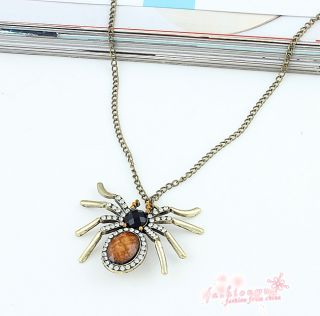   New Style Vintage Chic Rhinestone Full Crystal Spider Necklace Pendant