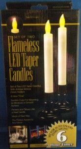 Flameless Wax LED White Taper Candles 6 Hour Timer Suction Cups 