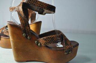 Jeffrey Campbell Miracle Brown Python Wooden Platform Wedges Size 10 