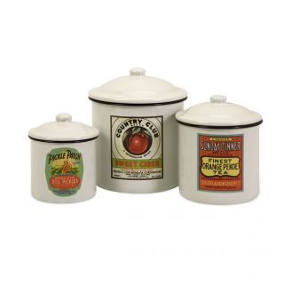   Country Chic s 3 Vintage Enamel Canister Set Kitchen New