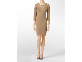 Calvin Klein Womens Petites Gold Spray Sequin Matte Jersey Dress 