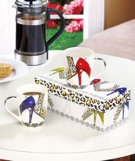 Shoe Lover Set/2 Chic Girly Mugs in a Hinged Colorful Gift Box