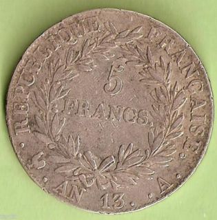 Napoleon I 5 Francs Brenet Design An 13 A Paris Silver