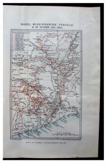 1886 Basel Missionaries   GOLD COAST   VOLTA BASIN   COLOR ROUTE MAP 