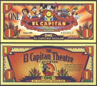 2001A $1 El Capitan Dollar Dollars Disney Retired RARE