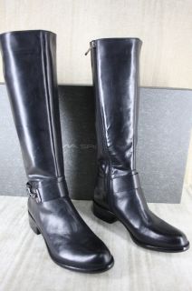 Via Spiga Carly Flat Riding Black Leather Boots Size 8 $398 Harness 