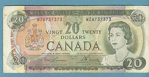 Canadian Paper Money Bill $20 CDN Circulated Authentic 1969