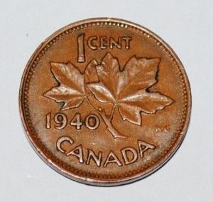 Canada 1940 1 Cent Copper One Canadian Penny Nice Coin