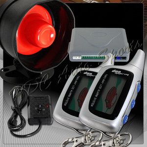 LCD 2 Way Remote Car Auto Security Alarm Siren Silver Pager Engine 
