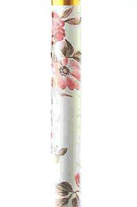 Folding Cane White with Pink Flowers Walking Stick Derby Handle 