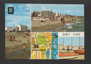 Postcard 1960years Maps Map Canet Plage France Roussillon