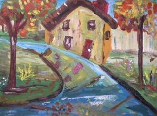   Mill Landscape Self Taught Naive Folk OUTSIDER Mary Carol MCW art