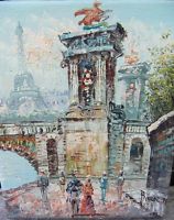 Oil Painiting Signed Burnett Caroline C Eiffel Tower Paris