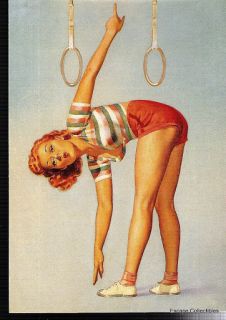 Pin Up Girl Art Balanced Beauty Postcard Sexy Gymnast Rings 