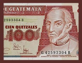100 Quetzales Banknote Guatemala 2001 Marroquín UNC