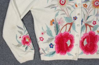 Vtg 50s Helen Bond Carruthers Embroidered Applique Cashmere Cardigan 