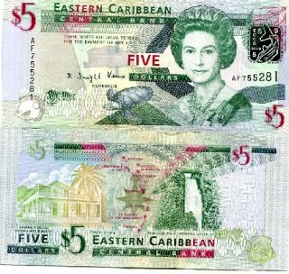 east caribbean states 5 dollars lot 5 pcs eastern caribbean central 