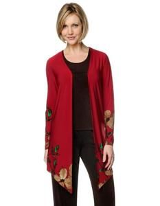 Carolyn Strauss Border Print Duster Cherry Floral Red $54 90