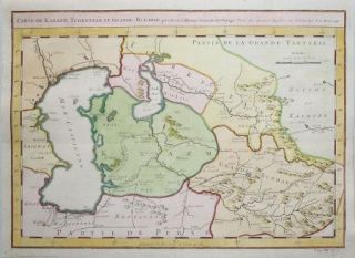 Turkmenistan Kazakhstan Caspian Bukhara Old Antique Map by Bellin 1749 