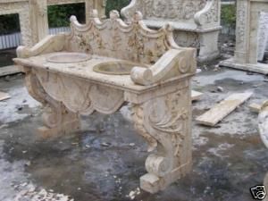 Hand Carved French Design Marble Vanity Sink Double Bowl