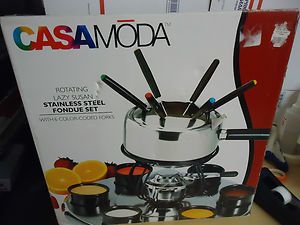 New Casamoda Rotating Lazy Susan Stainless Steel Fondue Set with 6 