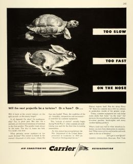1943 Ad Carrier Syracuse Air Conditioning Refrigeration Turtle Hare 
