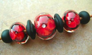 carmine red blush handmade italian murano glass beads with cz laced 